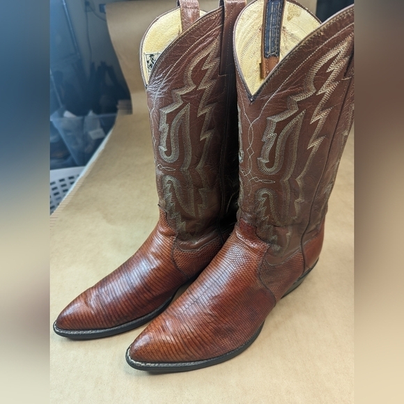 Panhandle Slim men's size 7.5D, women's sz 8.5Wide, Exotic Genuine Brown Teju Li - Picture 1 of 13